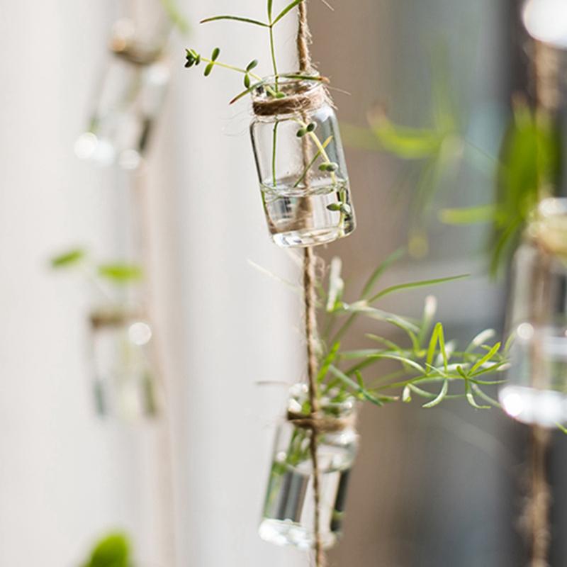 Wind Chimes Style Decor Glass Vase Strings Hanging Vase With Bottle Jelly Glass Bottle String Decoration Pendant