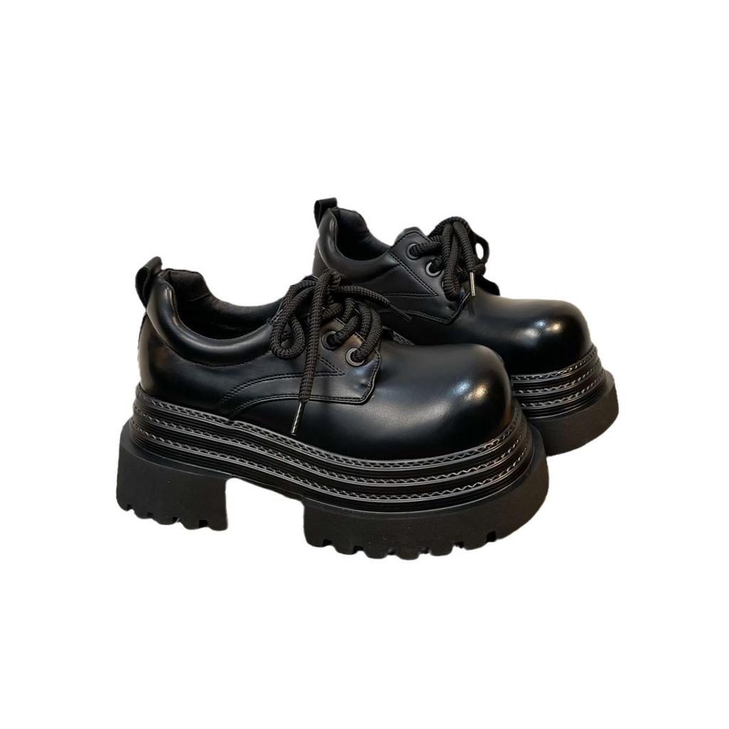 Thick-soled Big Head JK Small Leather Shoes Women's Small Lace-up Loafers Derby Shoes British Style Single Shoes Cotton Shoes Tide