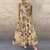 Floral Print Loose Long  Women Casual Vintage Sleeveless O Neck Bohemian Maxi  Beach Sundress Plus Size