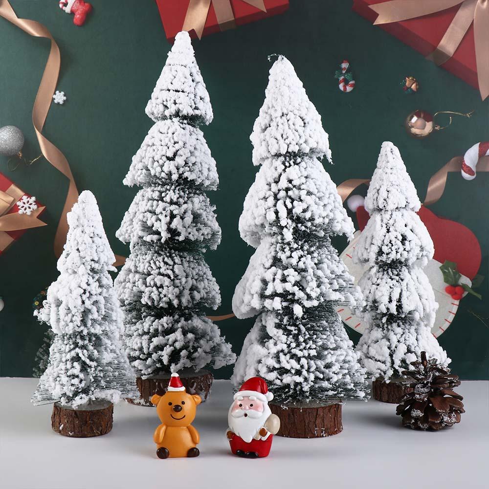 Tower Shaped Mini Snow Pine Tree Stable Mini Christmas Tree Creative Flocked Cedar Tree  Party