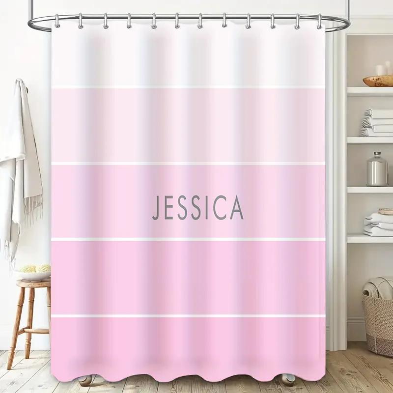 Customizable Pink Bath Curtain Personalized Shower Curtain with Name Beautiful Home Decor Item for Girls and Women's Bathroom