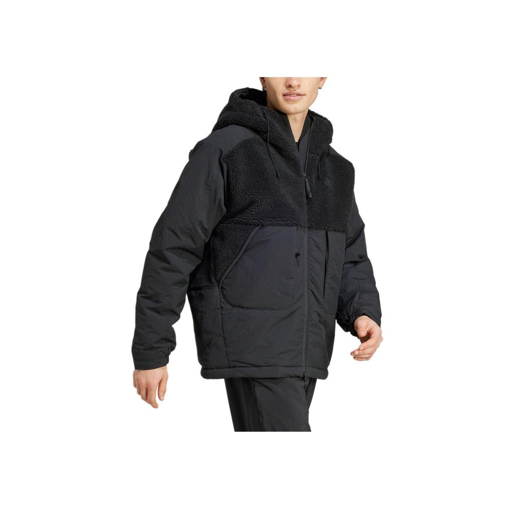adidas City Escape Isolamento Confortável Esportivo Casual Solto Quente Jaqueta Fleece Spliced Masculina Jaqueta Preta IS9053