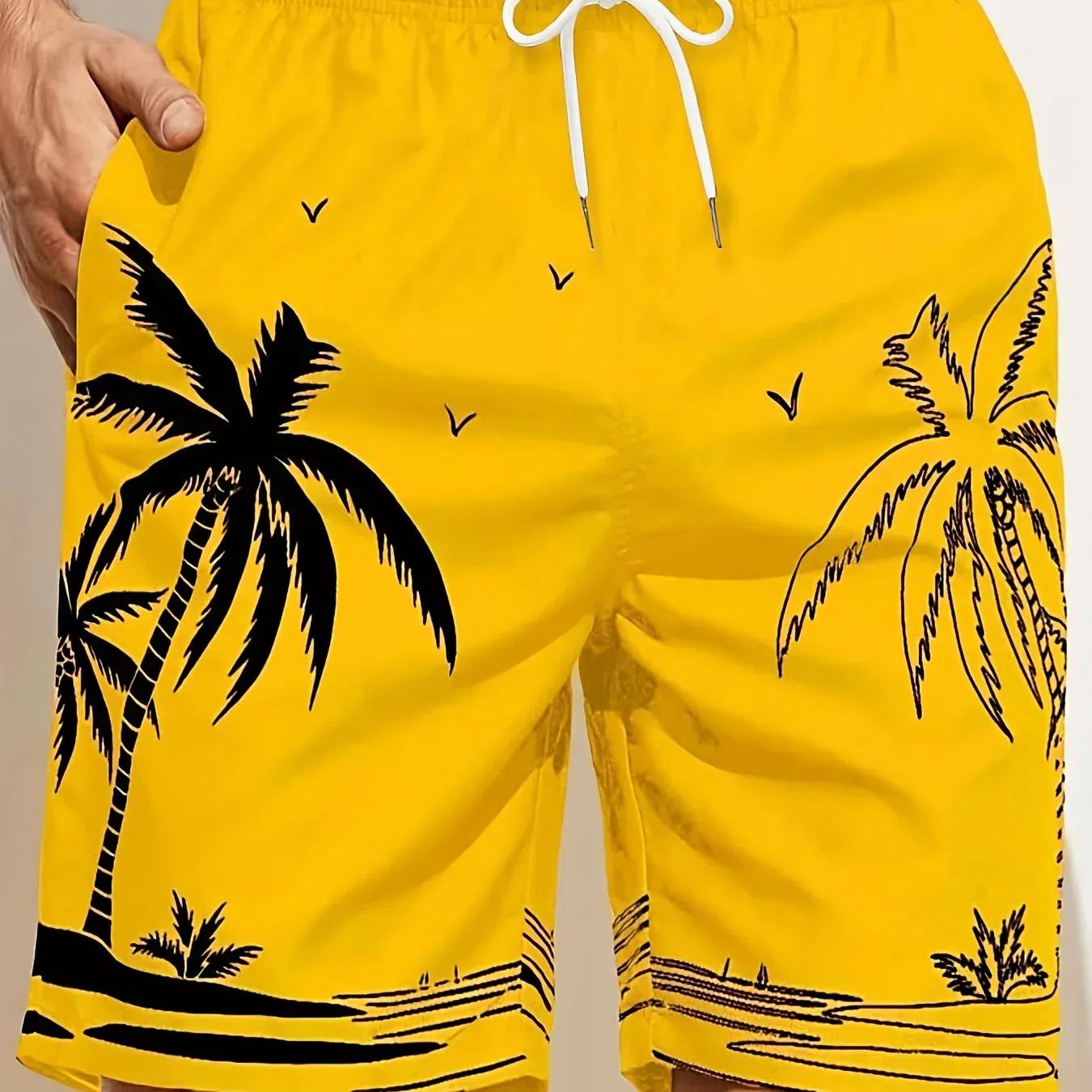 

Гавайские пляжные шорты с 3D принтом тропических пальм, модные универсальные удобные мужские шорты, эластичные шорты-стринги, 2023 6XL