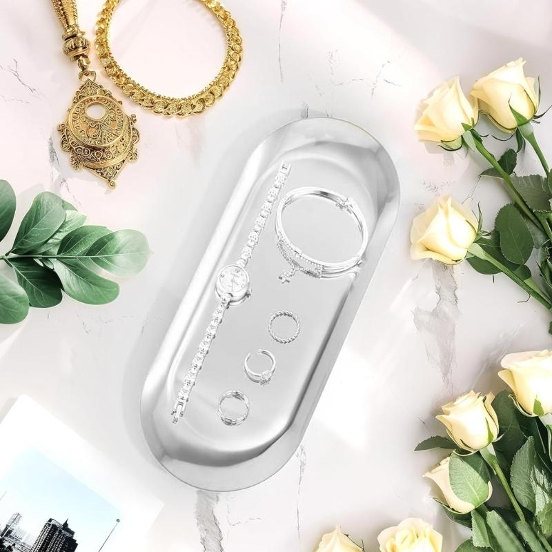 Metal Decorative Tray Multi Functional Oval Jewelry Organiser Cosmetic Storage Solution For Modern Desktop Vanity