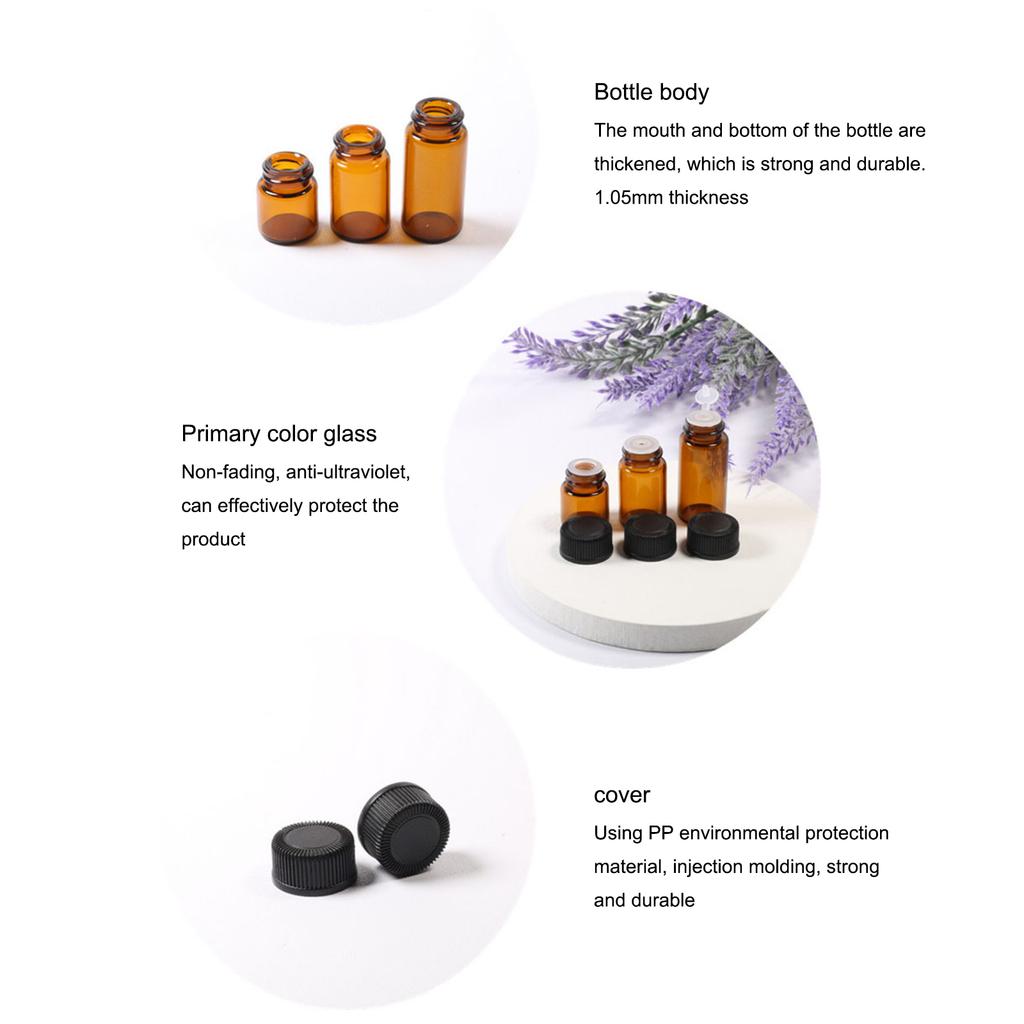 100Pcs Essential Oil Bottle Mini Small Portable Travel Glass Liquid Formulas Container Brown 2ml