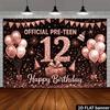 2D Rose Gold 12th Happy Birthday Backdrop Banner Official Pre-Teen Photography Background