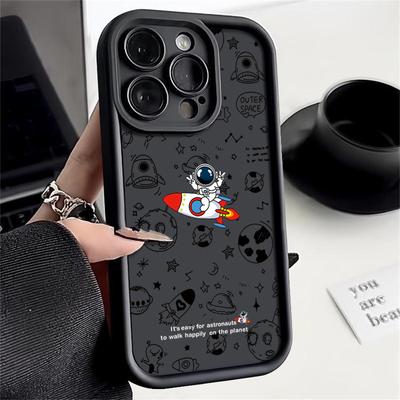 Cute Planet Astronaut Pattern Phone Case For iPhone 16 15 Plus 14 13 Pro Max 12 Pro 11 XR XS 8 7 Shockproof Matte Soft TPU Cover