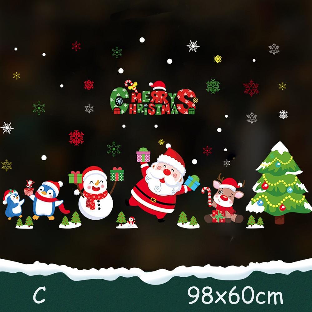 2025 Happy New Year Christmas Sticker Santa Claus Snowman Xmas Decal Merry Christmas Xmas wreath Window Sticker Shopping Mall