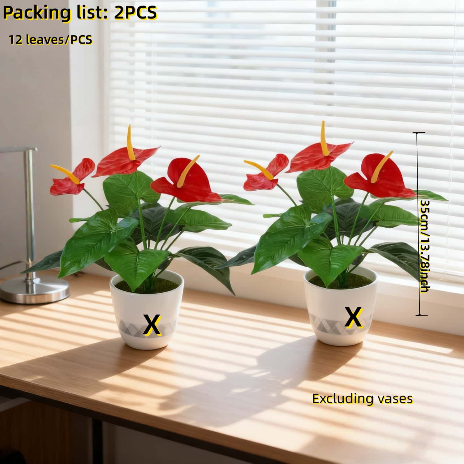 

2pcs Realistic Poinsettia Plants with Red Velvet Flowers Green Leaves UV Resistant Faux Home /hotel Patio Garden Decor