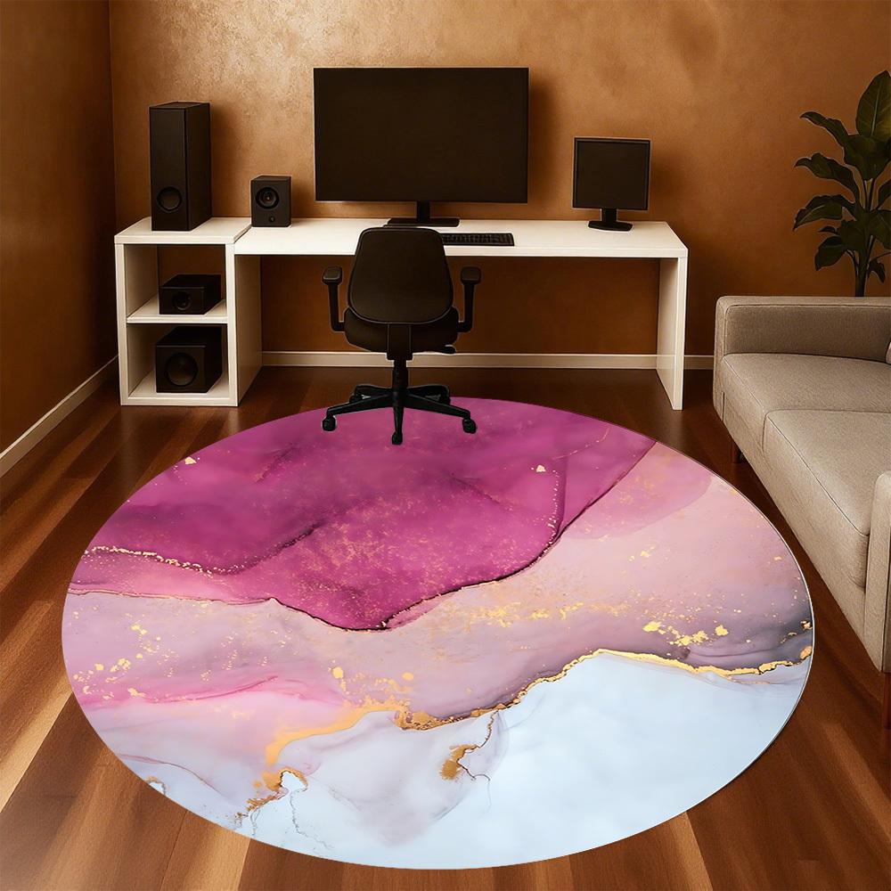 1pc Marble Texture Gold Leaf Round Chair Mat Area Rug - Non-Slip, Floor Mat for Office, Bedroom, and Indoor Decor C1125600