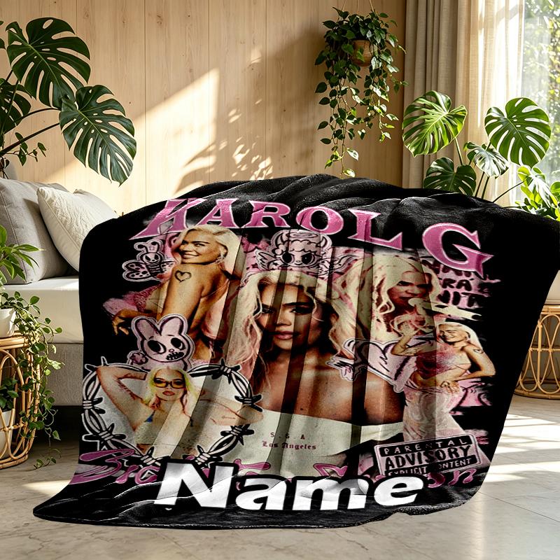 Custom Name Personalized Karol G Print Blanket, Home Decor, Bedroom, Sofa, Camping, Couch, Gifts for Birthday Christmas