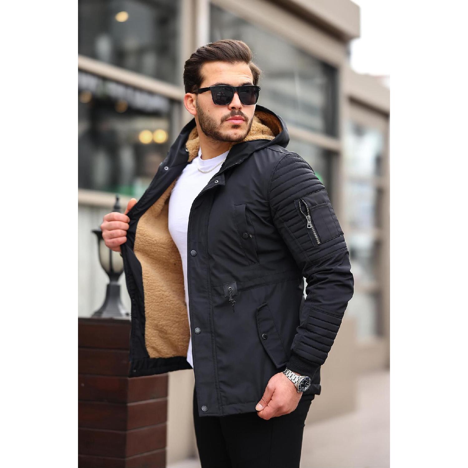 

Water And Windproof Long Hooded Coat With Fur Inside S чёрный