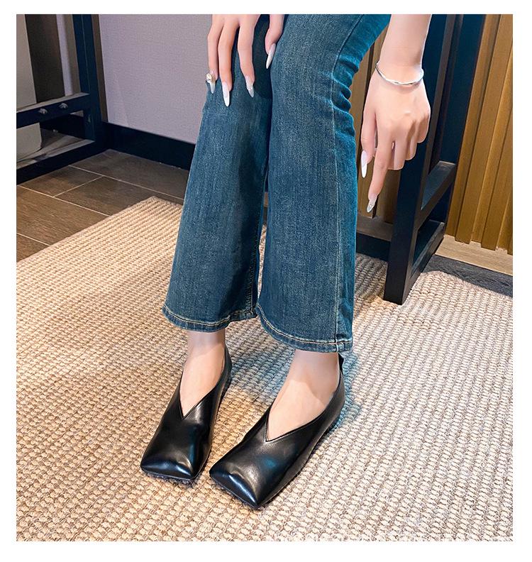Black Soft Leather Square Toe Low-Cut Women’s Shoes - 2025 Stylish Niche Designer, Available in Large Sizes