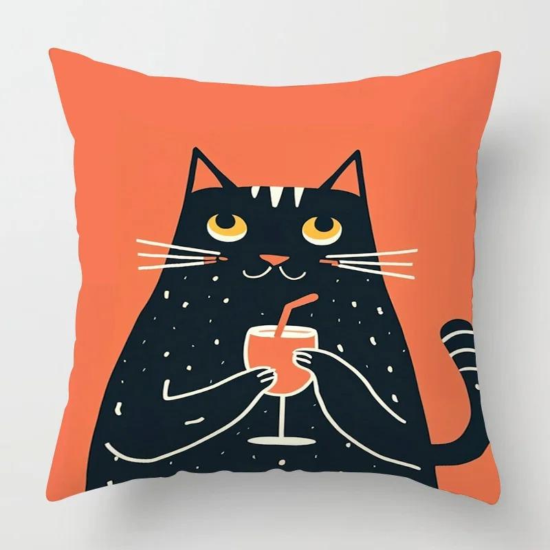 Home Decor Cute Cartoon Cats Pillow Covers for Home Pattern Cushion Cover Suitable for Sofa Bedroom Car Pillow Cover