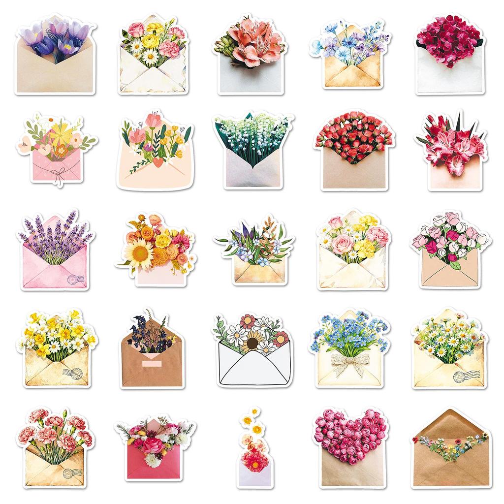 50pcs Retro Flower Bouquet & Plant Stickers for INS Style Journals, Phone Cases & Decor.