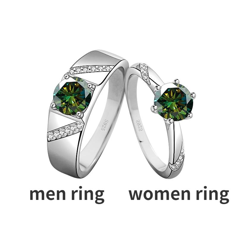 

Bague Ringen, классические обручальные кольца для пар, серебро 925 пробы, 2 карата VVS D-цвет, кольцо с бриллиантом из муассанита, женские и мужские ювелирные изделия, подарки women 1ct adjustable темно-зеленого