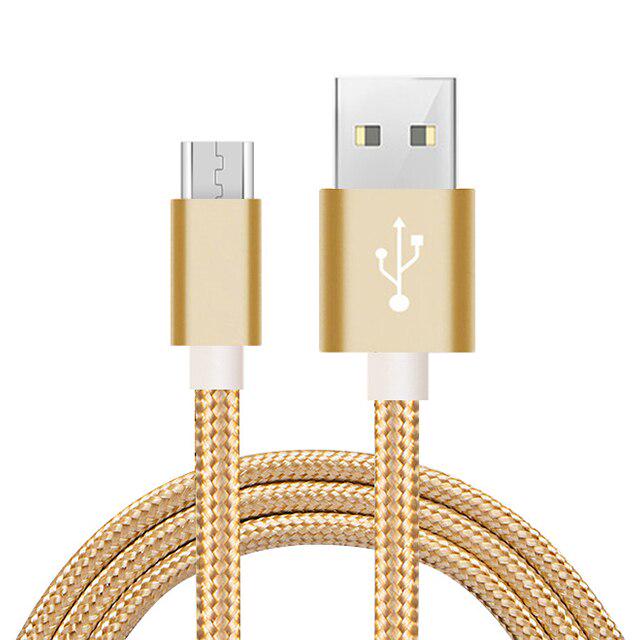 Cavo Micro USB In Nylon 3 Metri - Ricarica Rapida 2.4A, Sincronizzazione Dati, Resistente All'Usura, Oro