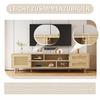 TV Cabinet Premium 160cm Wood-Colored Rattan for 70-Inch TV-Cable Management 2 Drawers Entertainment Center 1 Door Cabinet Base Living Room