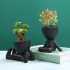 Creative Black Figure Flower Pot Succulent Plant Pot for Home Tabletop Decor Black Figure Cactus Potted Abstract Statue PlantPot