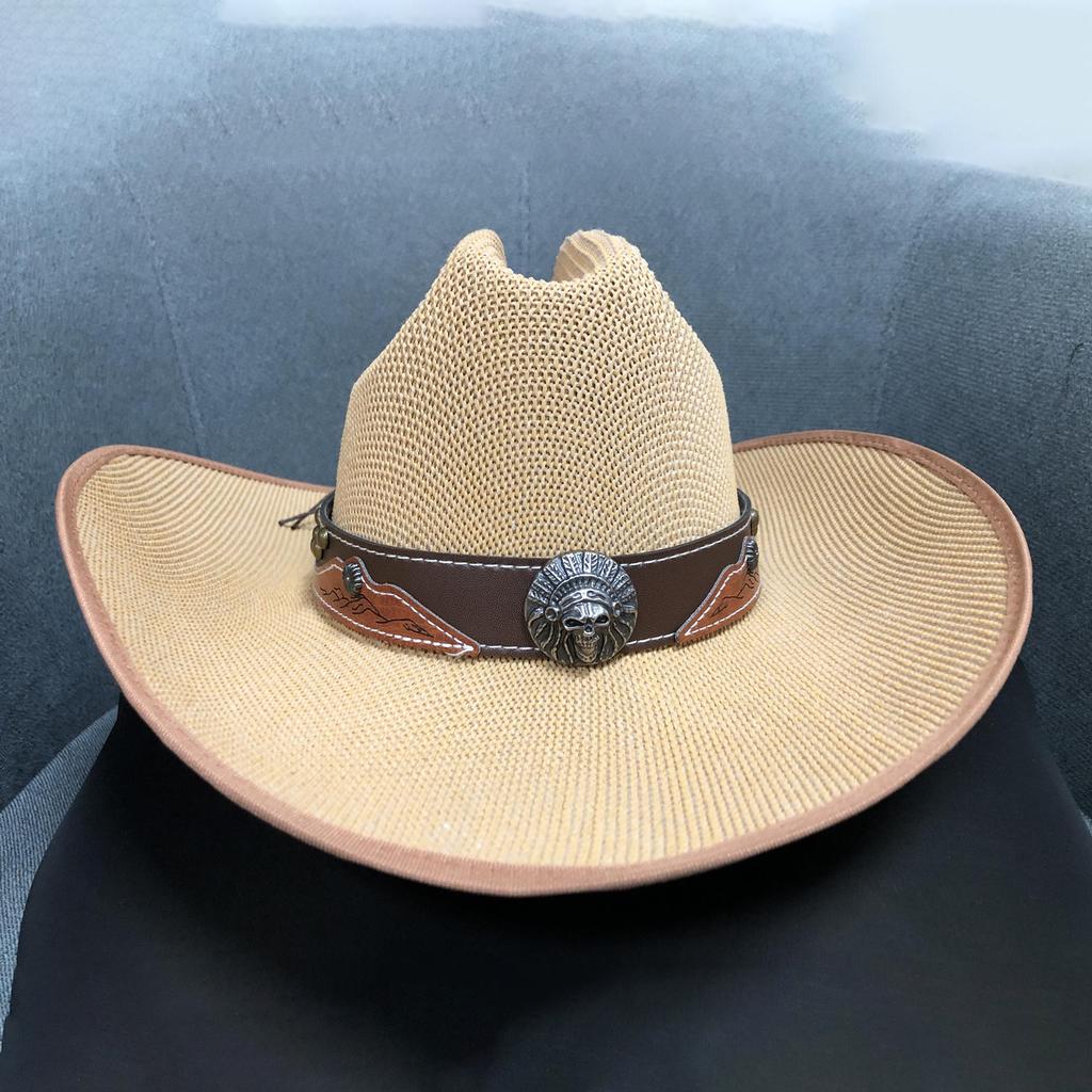 Women Men Cowgirl Hats Trendy Retro Belted Wide Brim Beach Cap Sun Protection Western Caps Panama Jazz Hats Vacation Party