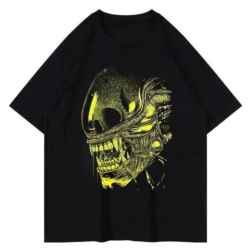 2025 Autumn and Winter Heavy Pure Cotton Horror Character Printed T-shirt Men's and Women's Comfortable and Versatile T-shirt