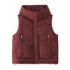 Single Large Size Hooded Down Cotton Vest Women's Autumn and Winter Loose Cotton Vest Short Big Pocket Vest Jacket