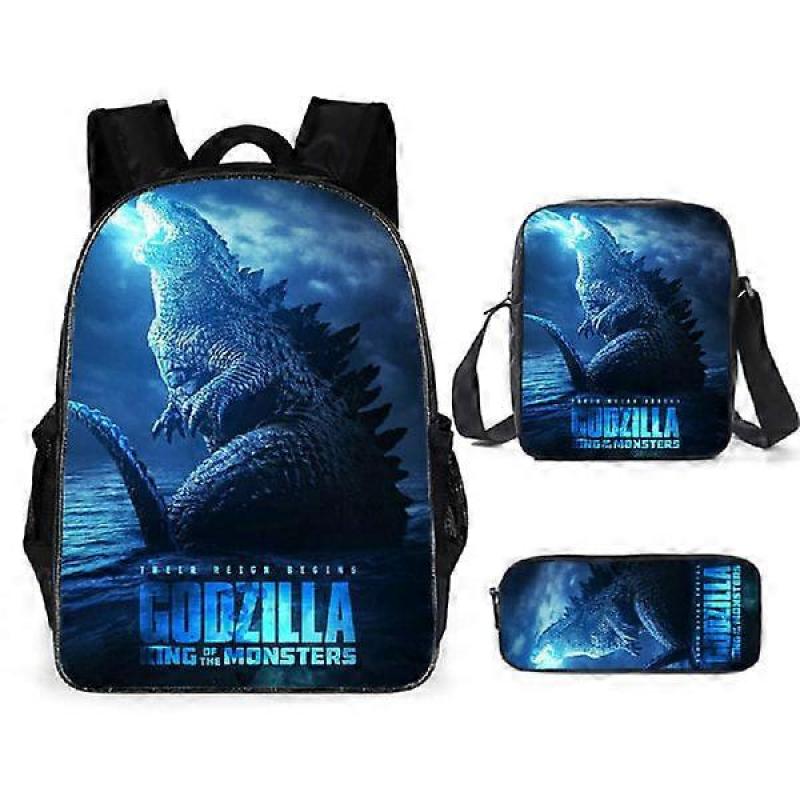 Godzilla Backpack Anime Cartoon Student School Bag 3 Pieces Set