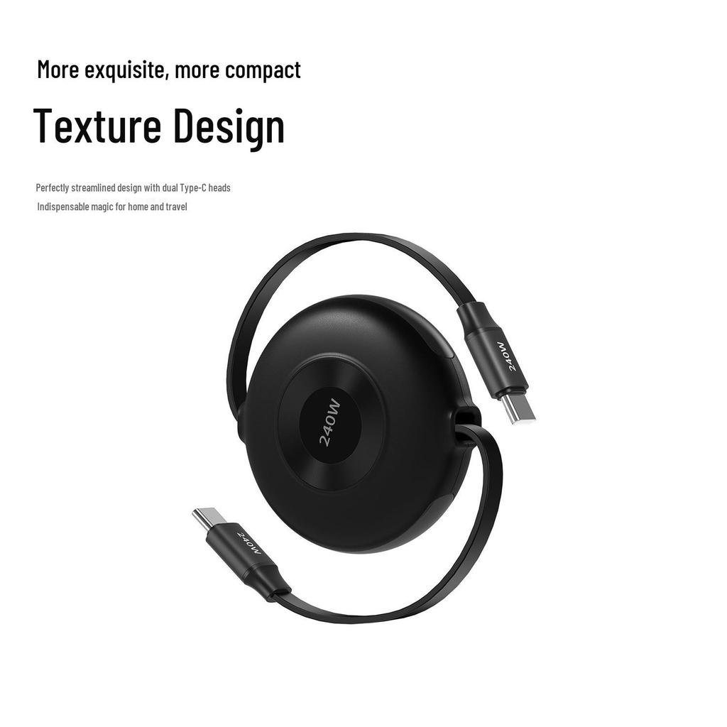 240W Fast Charging Retractable Dual Type-C Cable for Apple, Huawei, Laptops, and Phones