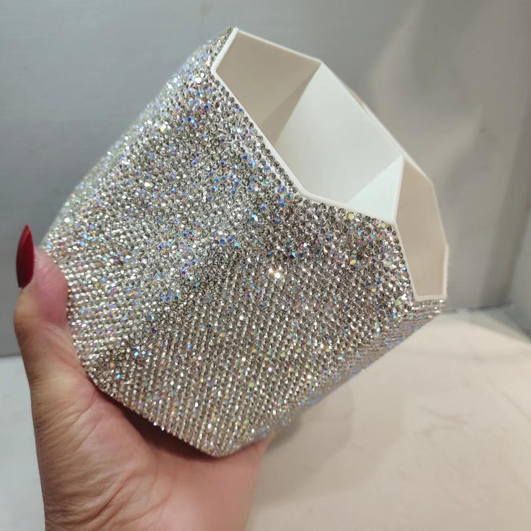 

Роскошное ведро для хранения кистей для макияжа с бриллиантами, 5 сеток, губная помада, карандаш для бровей, органайзер, коробка со стразами, настольная стойка, сверкающий подарок 5