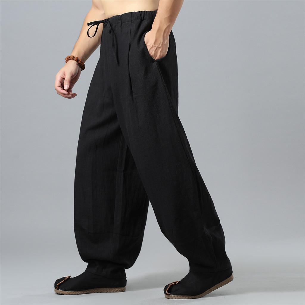 Men Cotton Lantern Pants With Drawstring Waist For Casual Autumn Wear