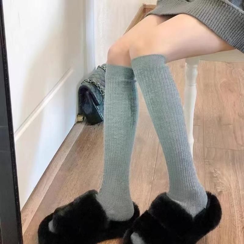 Women Long Socks Cashmere Women Boot Solid Wool Thigh Stocking Skinny Casual Cotton Over Knee-High Fluffy Female Long Knee Sock