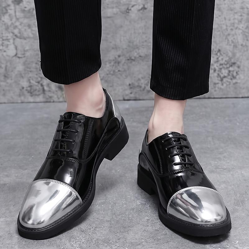 Men’s Derby Retro Black Gold Silver Leather Oxfords Dress Shoes Formal Office Business Shoes Tuxedo Wedding Shoes Plus Size
