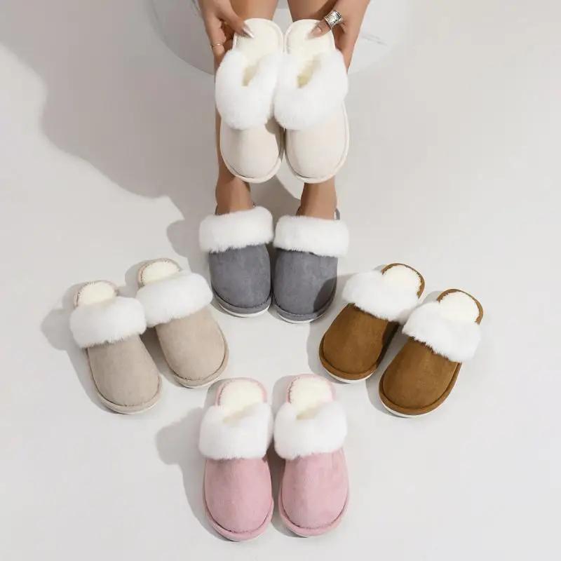 Fashion Fluffy Slippers Women House Flats Plush Fashion Designer Winter Platform Shoes Ladies Elegant Casual Footwear Indoor Large Size