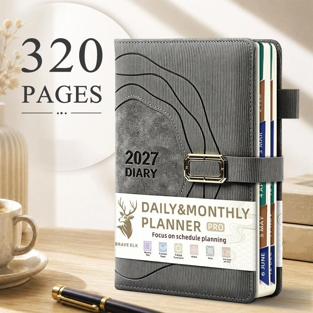 Hardcover Portable Daily Planner PU Leather Cover Agenda Planning Notebook  Self-discipline