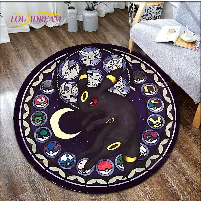Cartoon Pokemon Print Children Pikachu Carpet Area Rugs Round Carpet for Living Room Floor Mat Flannel Anti-Slip Mat Room Decor