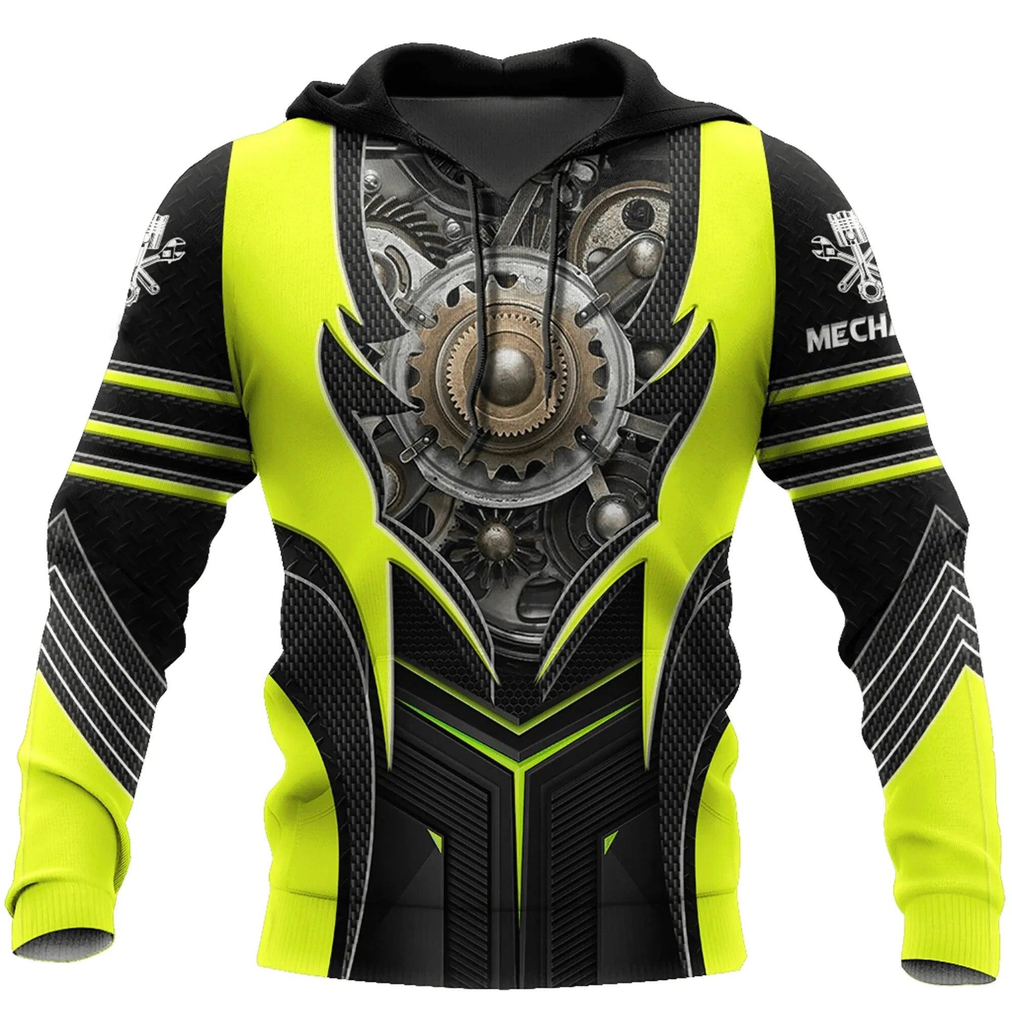 

Мужская толстовка с капюшоном, винтажная футболка, осенняя одежда, топы с 3d принтом «Механик», модные уличные повседневные толстовки, пуловер большого размера L