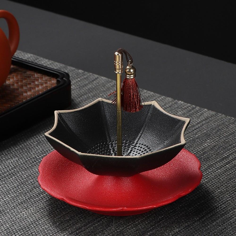 Passoire à thé parapluie en céramique Style chinois traditionnel Infuseur à thé Ensemble plateau à thé avec pompon Exquis