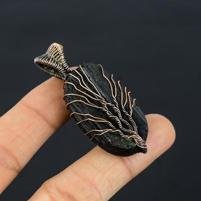 Tree Of Life Black Tourmaline Gemstone Copper Wire Wrap Handmade Pendant Jewelry Gift For Her