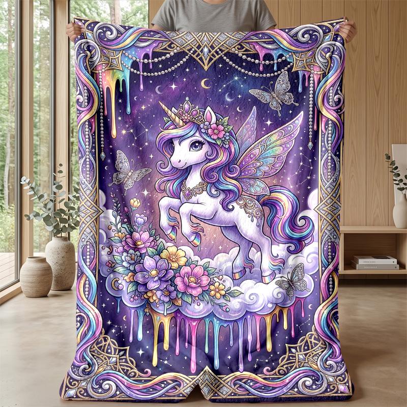 Fairy Winged Unicat Theme blanket Lightweight Warm Flannel Blanket Decorative Throw Blanket for Home Decoration