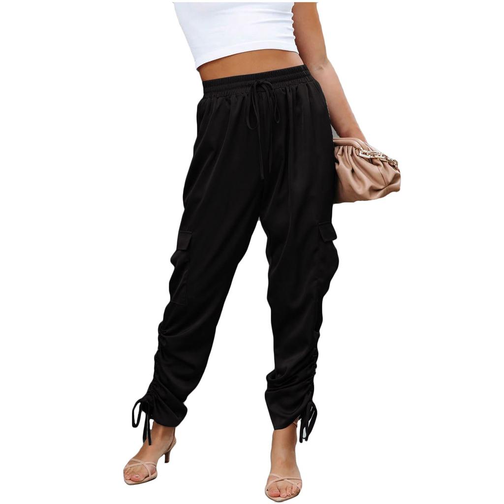 Ladies  Elastic Waist Pocket Trousers Casual Pants Loose Women Trousers