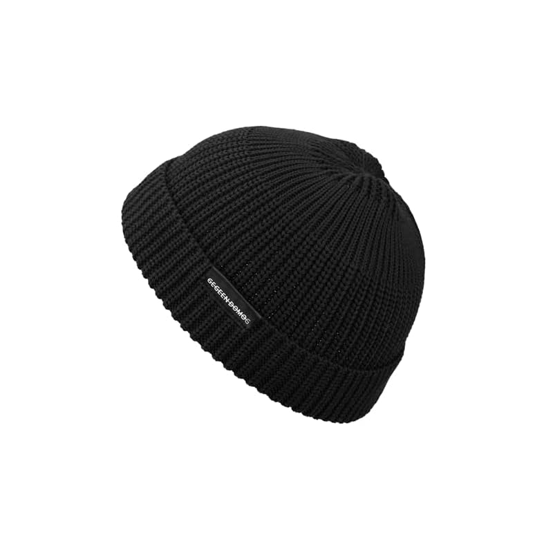 [Croogo] Summer Knit Hat, Shallow Knit Watch Cap, Men's Beanie, Thin, Islamic Style, Plain Short Watch Cap (G-KH07-Black)