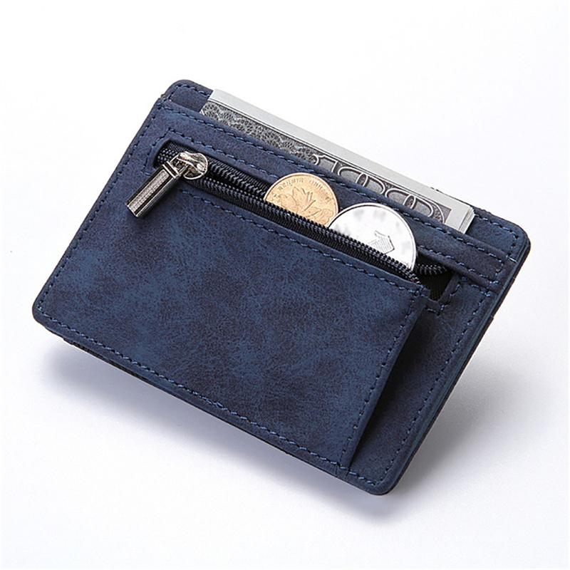 Men Male Pu Leather Small Magic Wallets Zipper Coin Bank Card Case Holder