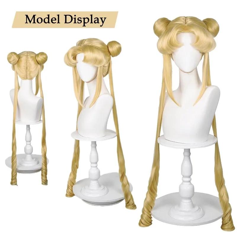 Sailor Moon Tsukino Usagi Long Curly Blonde Ponytails Wig with 2 Pongtails with Wig Cap for Halloween Costume Party