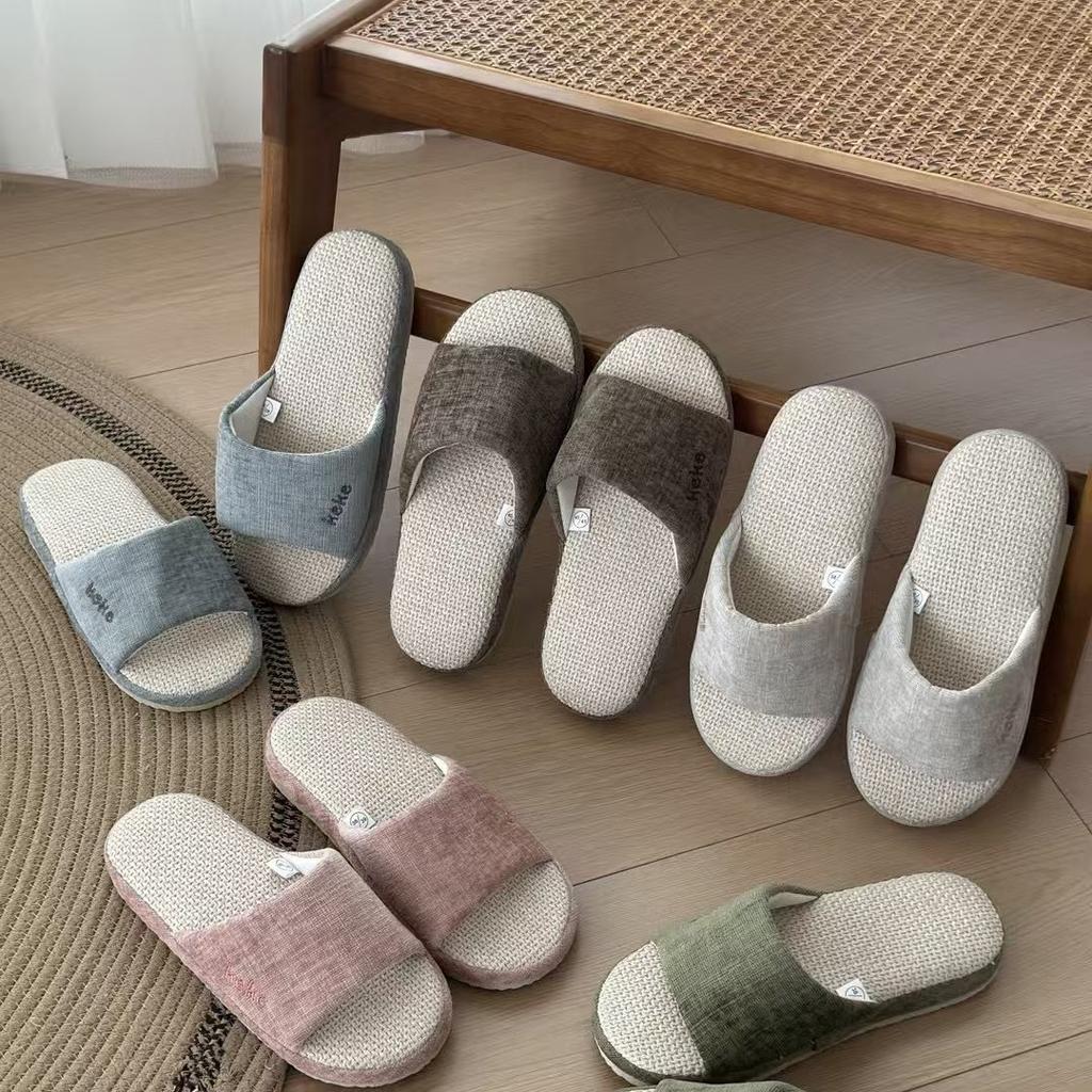 Four Seasons Simple Thick Bottom Cotton and Linen Slippers Women's Spring and Autumn Home Indoor Household Wood Floor Men's Linen Mop