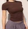 Cross-border Sexy Ribbed Short-Sleeve Women's T-Shirt: Form-Fitting, Round Neck, Solid Color