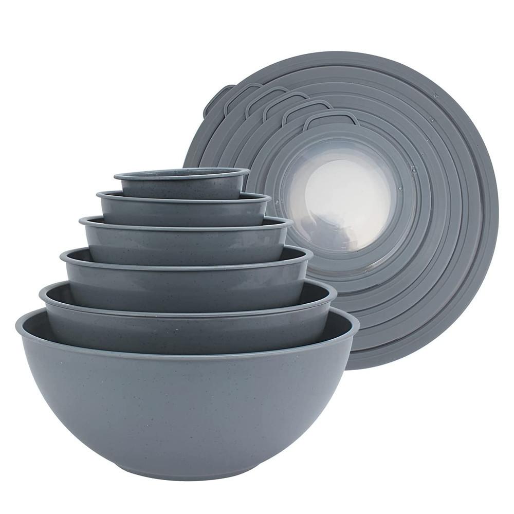 12 Pcs Plastic Nesting Bowls Salad Mixing Bowls with Lids 6 Sets Sealed Containers