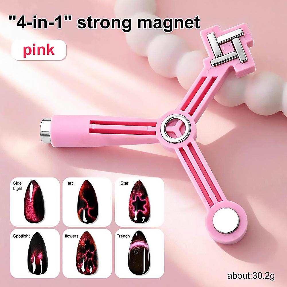 4-in-1Cat Eye Nail Magnet Stick Windmill Multi-functional Strong Magnetic Wand for Flower Side Cross Pattern DIY Gel Polish Tool