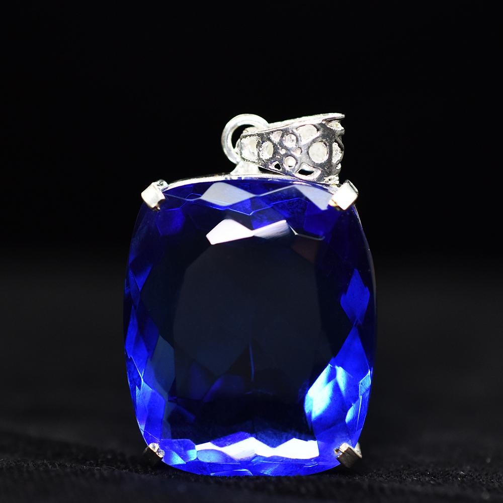 Top Quality 86.5 Ct CERTIFIED Blue Tanzanite 925 Sterling Silver Cushion Pendant MY-PD-123-NS