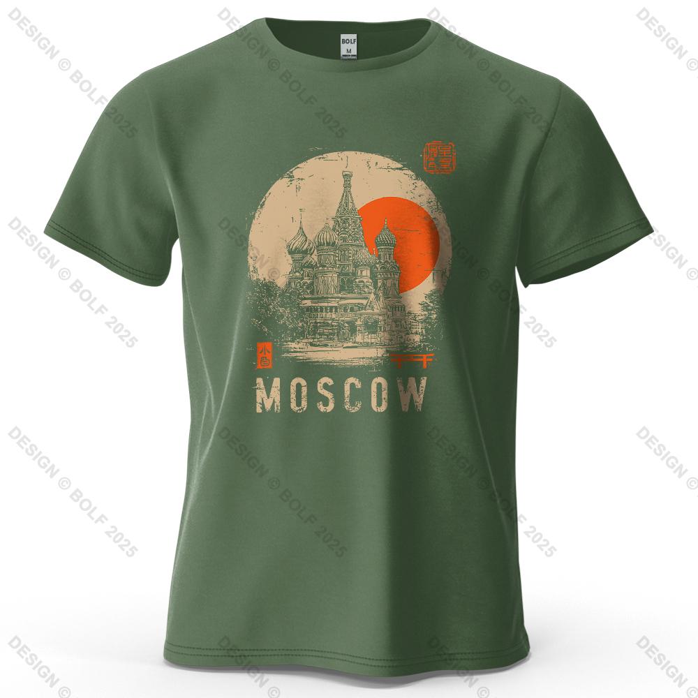 Moscow Scene Printed Men's T-Shirt 100% Cotton Oversized Vintage Artistic Graphic Tees for Women Tops Tees Casual Streetwear