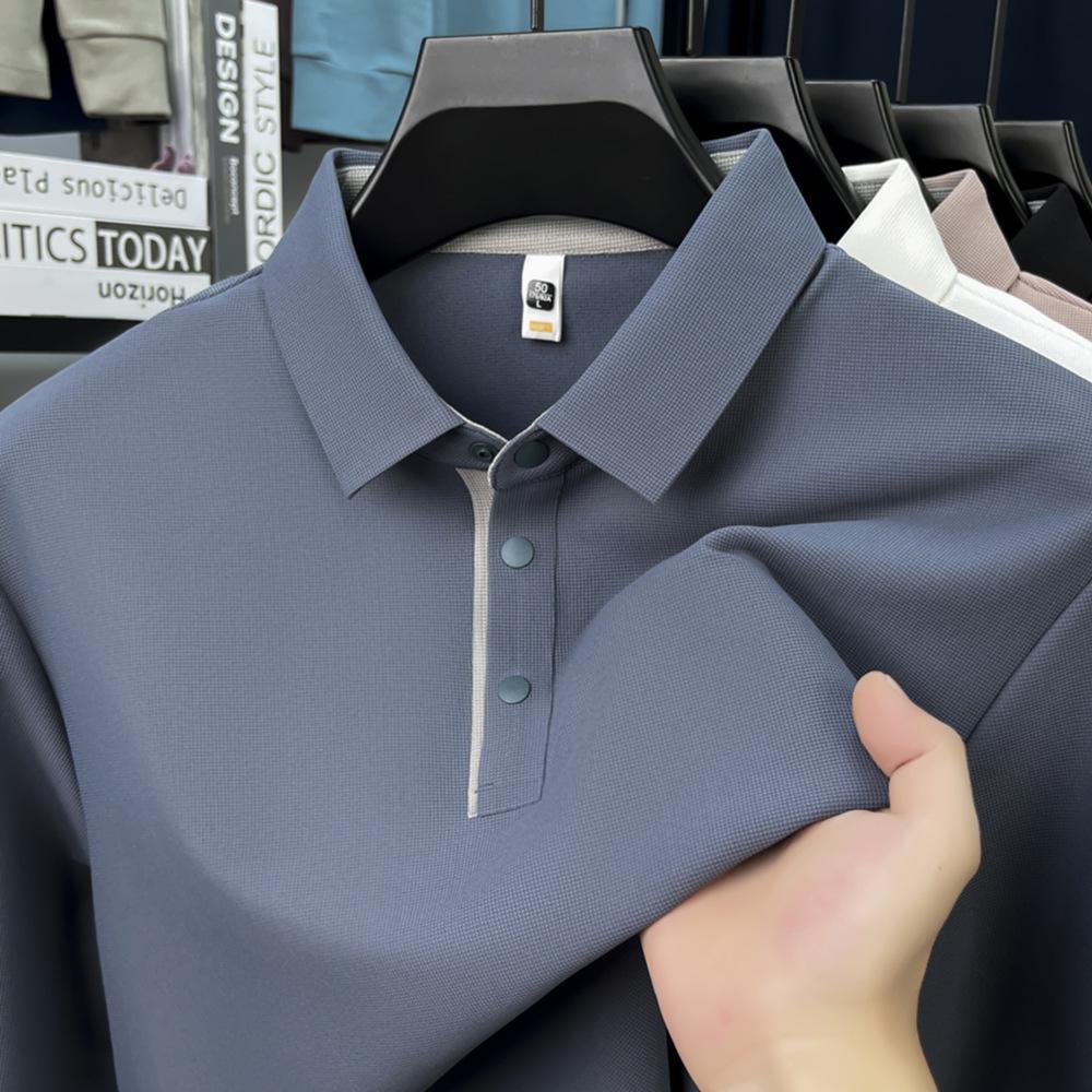 High-End Men s Plaid Ammonia-Cotton Long-Sleeve Polo Shirt L сине-серый